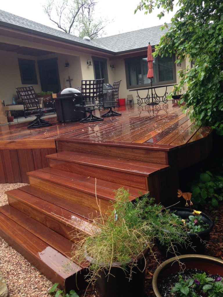 Big Exotic Wood Deck with Curves Blue Pine Construction